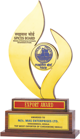 Spices Board of India Export Award trophy awarded to Mas Enterprises Ltd